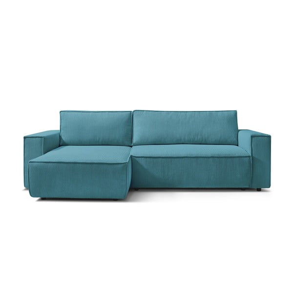 Sulankstoma kampinė sofa mėlynos spalvos/turkio spalvos iš kordinio velveto (kintama) Nihad – Bobochic Paris