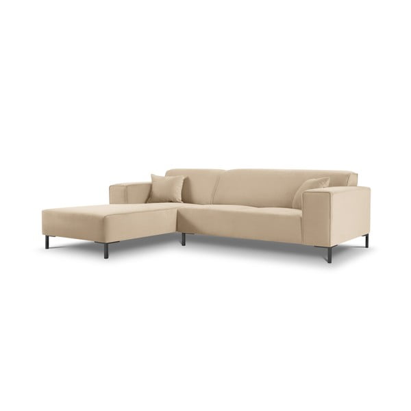 Smėlio spalvos aksominė kampinė sofa Cosmopolitan Design Siena, kampas kairėje