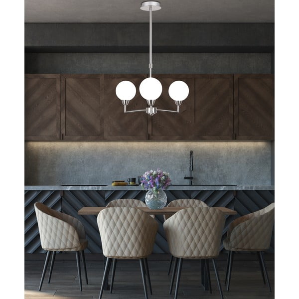 Sidabrinės spalvos pakabinamas šviestuvas su stikliniu gaubtu Logos - Candellux Lighting-image-1