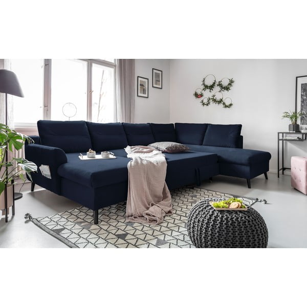 Tamsiai mėlyna U formos sofa-lova Miuform Stylish Tent, dešinysis kampas-image-4