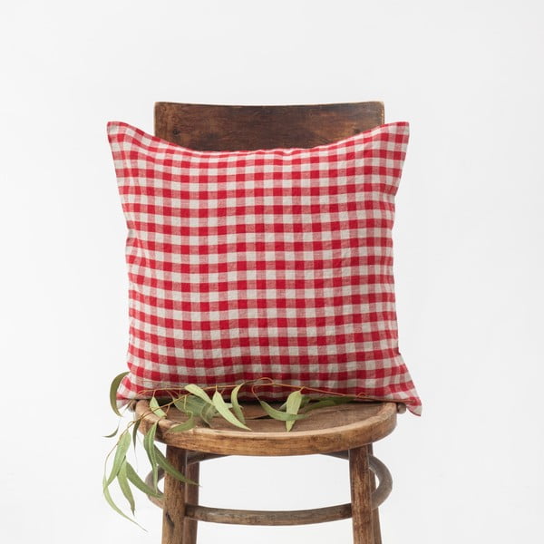 Iš lino dekoratyvinis pagalvės užvalkalas 50x50 cm Red Gingham – Linen Tales