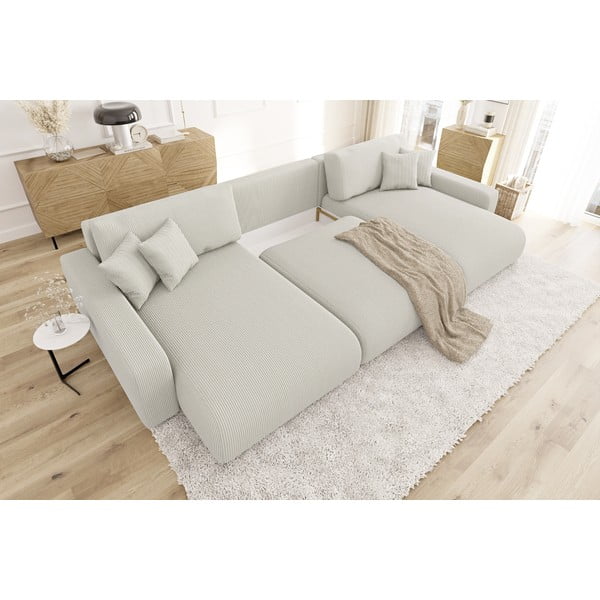 Kreminės spalvos iš kordinio velveto sulankstoma/su sandėliavimo vieta kampinė sofa Sara – Ropez-image-1