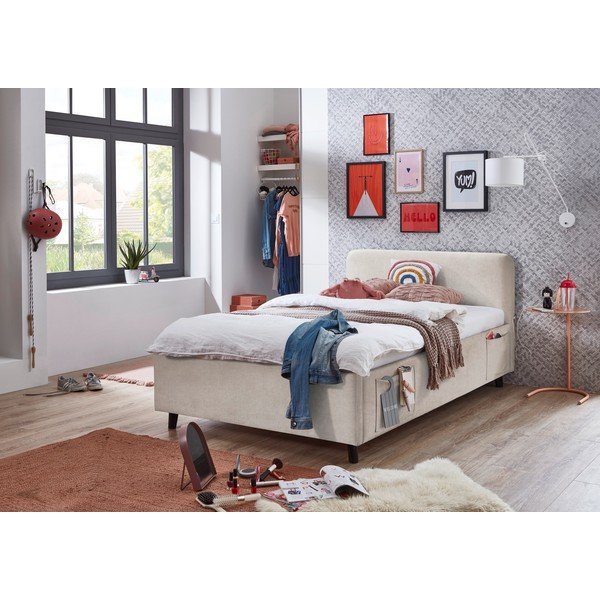 Smėlio spalvos vaikiška lova su sandėliavimo vieta su lovos grotelėmis 120x200 cm Cosy – Meise Möbel-image-1