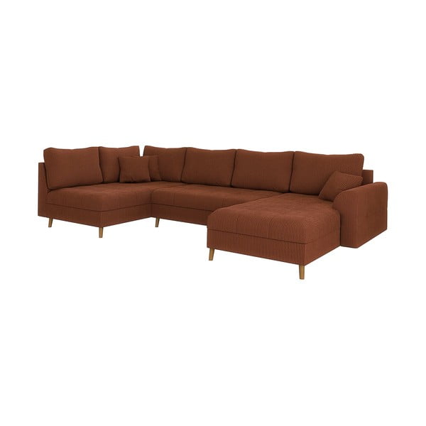 Raudonos plytų spalvos iš kordinio velveto kampinė sofa (su dešiniuoju kampu) Ariella – Ropez