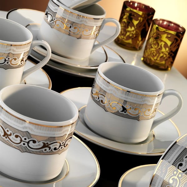6 porcelianinių puodelių ir lėkščių rinkinys "Kutahya Pray Lina", 50 ml