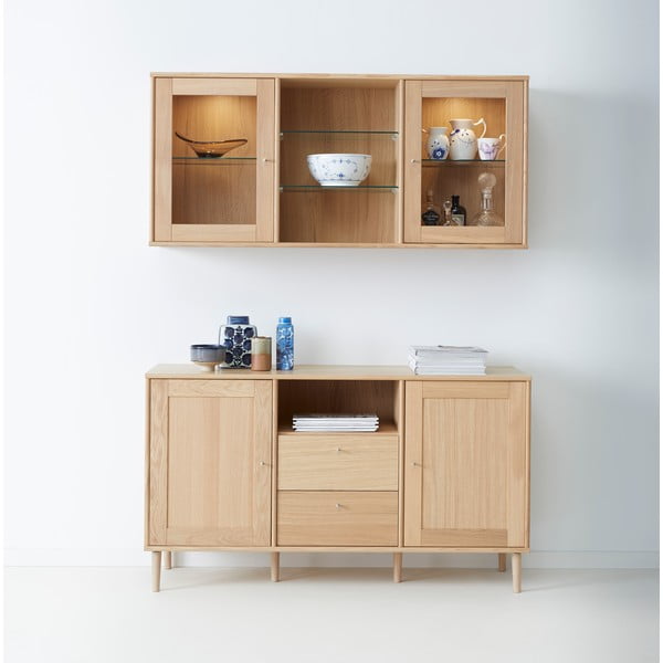 Sieninės vitrinos komplektas su apšvietimu ir ąžuolo dekoro komoda 133x136 cm Mistral - Hammel Furniture-image-1