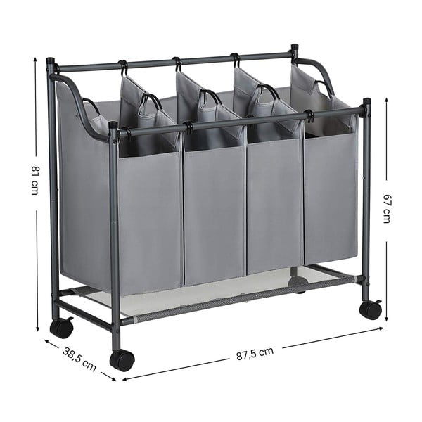 Pilkas krepšys su ratukais ir 4 skalbinių segmentais Songmics-image-2