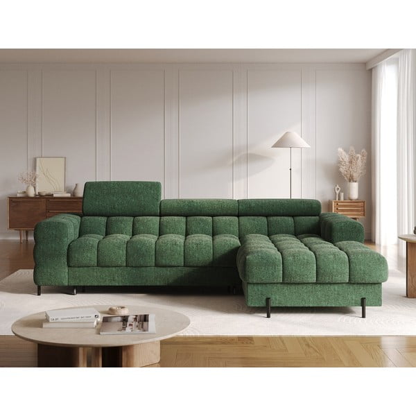 Žalios spalvos iš boucle sulankstoma/su sandėliavimo vieta kampinė sofa (su dešiniuoju kampu/su gultu) Felro – ELTAP-image-1