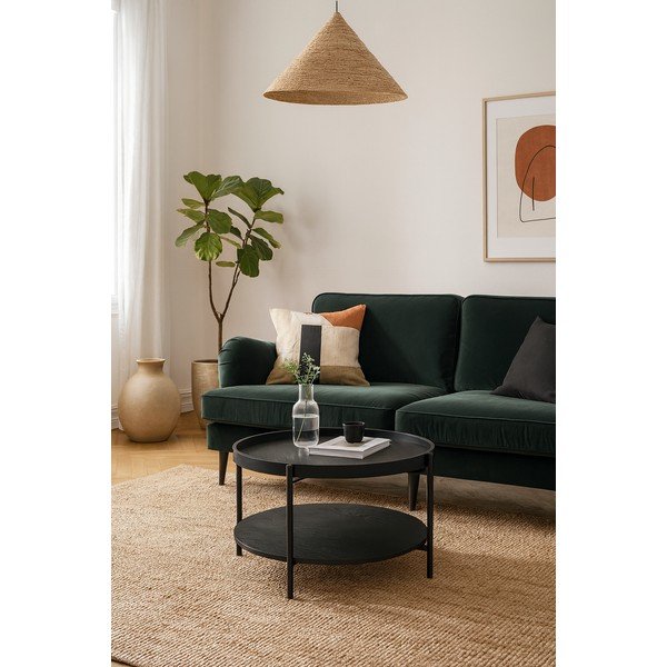 Juodos spalvos apvalios formos kavos staliukas iš ąžuolo ø 64 cm Hagen – Bonami Essentials-image-1