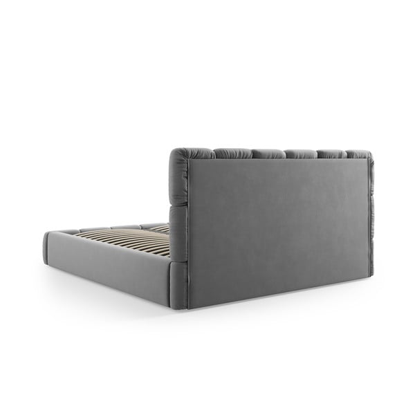 Iš aksomo dvigulė lova pilkos spalvos audiniu dengta su sandėliavimo vieta su lovos grotelėmis 180x200 cm Bellis – Micadoni -image-4