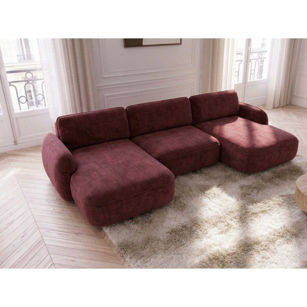 Raudonos spalvos sulankstoma/su sandėliavimo vieta kampinė sofa iš velveto („U“ formos) Celeste – Bobochic Paris-image-2