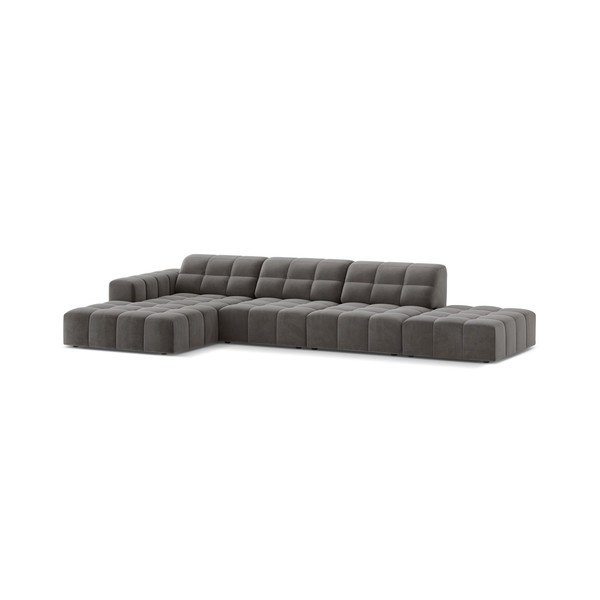 Pilkos spalvos kampinė sofa iš velveto (su kairiuoju kampu/su gultu) Chicago – Cosmopolitan Design-image-1