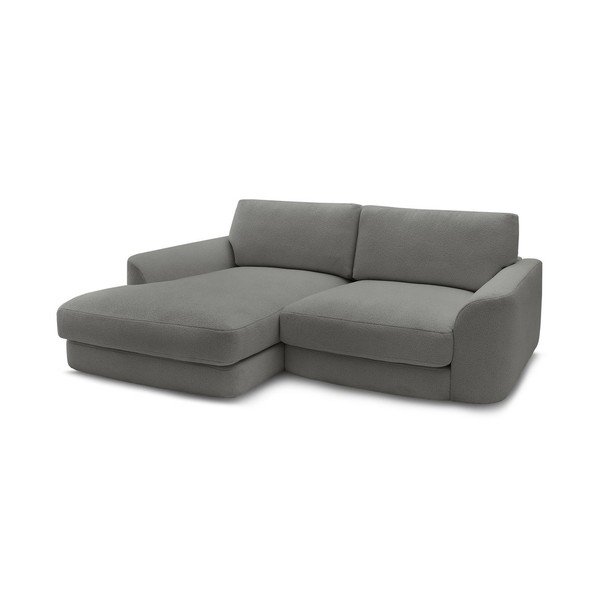 Tamsiai pilkos spalvos kampinė sofa iš boucle (su kairiuoju kampu/su gultu) Leonore – Bobochic Paris