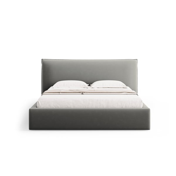 Dvigulė lova pilkos spalvos audiniu dengta su sandėliavimo vieta su lovos grotelėmis 160x200 cm Elio – Milo Casa-image-3