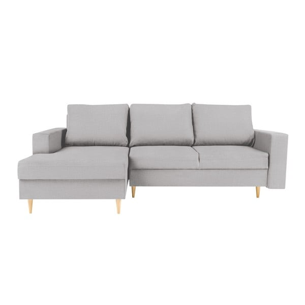 "Mazzini Sofas Iris" šviesiai pilka kampinė sofa-lova su šezlongu kairėje pusėje