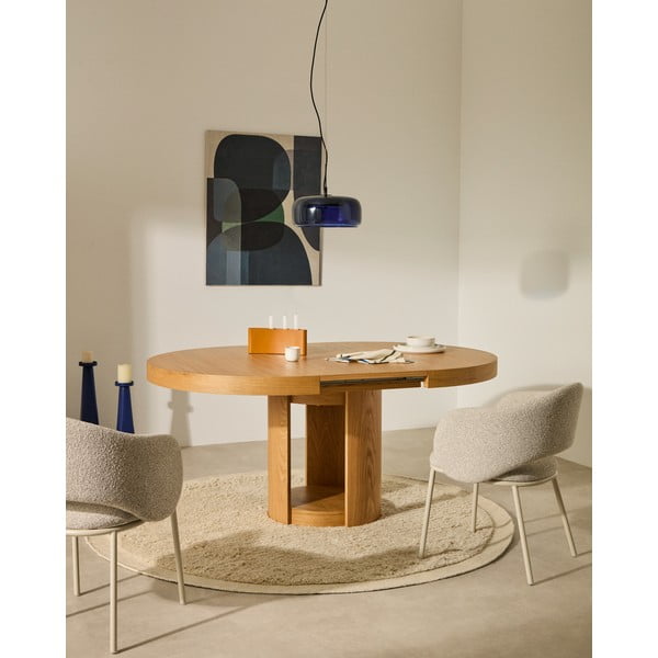 Apvalios formos prailginamas valgomojo stalas su papildomu stalviršiu iš ąžuolo ø 120 cm Artis – Kave Home-image-2