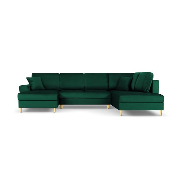 Žalios spalvos iš velveto sulankstoma/su sandėliavimo vieta kampinė sofa (su dešiniuoju kampu/„U“ formos) Kyoto – Cosmopolitan Design