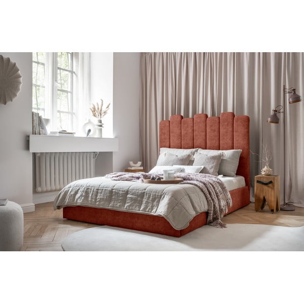 160x200 cm dydžio plytų spalvos minkšta dvigulė lova su tinkleliu ir daiktadėže Dreamy Aurora - Miuform-image-2