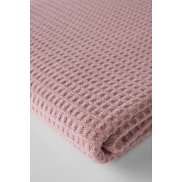 Rožinės spalvos iš medvilnės mišinio antklodė ir pledas 140x180 cm Basics Waffle – Euromant-image-3