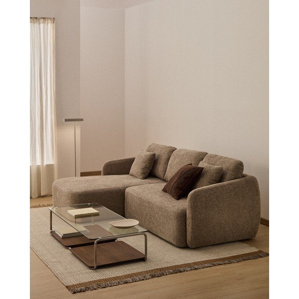 Taupe spalvos sulankstoma kampinė sofa iš šenilinio audinio (su kairiuoju kampu/su gultu) Laira – Kave Home-image-1