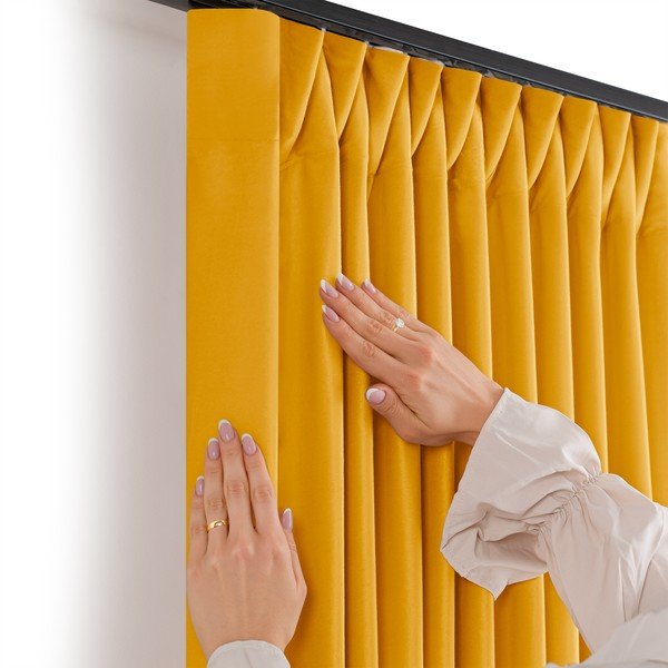 Iš velveto pritemdymas (dalinis užtemimas) užuolaida garstyčių spalvos 140x225 cm Velto – Filumi-image-2