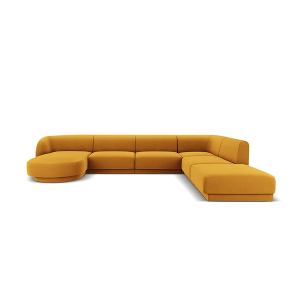 Kampinė sofa garstyčių spalvos iš velveto (su dešiniuoju kampu/„U“ formos) Miley  – Micadoni Home