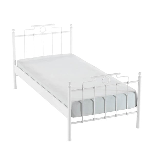 Iš metalo viengulė lova baltos spalvos su lovos grotelėmis 120x200 cm Hatkus – Kalune Design