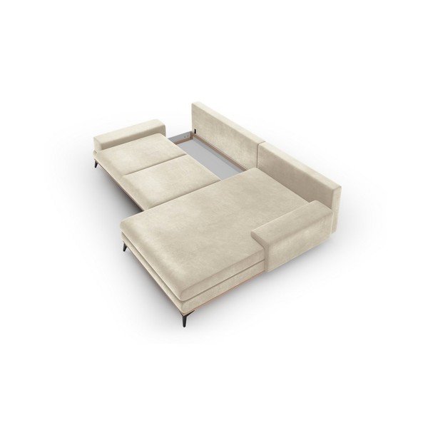 Smėlio spalvos kampinė sofa-lova su aksomo apmušalais Windsor & Co Sofos Astre, dešinysis kampas-image-4