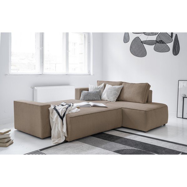 Iš kordinio velveto sulankstoma kampinė sofa smėlio spalvos (su dešiniuoju kampu) Brave Dave – Miuform-image-4