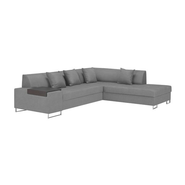 Šviesiai pilka kampinė sofa-lova su sidabrinėmis kojelėmis "Cosmopolitan Design Orlando", dešinysis kampas