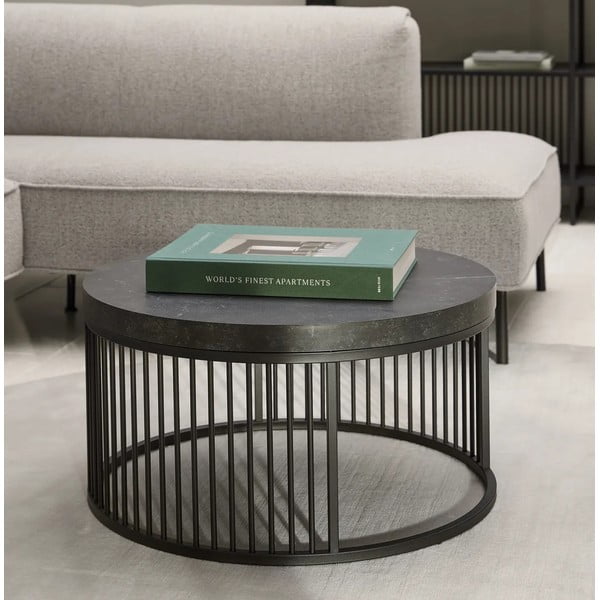 Apvalios formos kavos staliukas juodos spalvos su marmuro dekoro stalviršiu ø 65 cm Strington – Actona-image-2