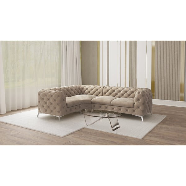 Pilkai smėlinės spalvos iš velveto kampinė sofa (su kairiuoju kampu/„L“ formos) Chelsea – Ropez-image-1