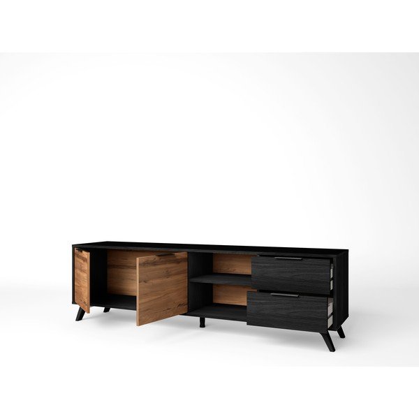 Juodos/natūralios spalvos graikinio riešuto TV staliukas 181x53 cm Noe - Marckeric-image-2