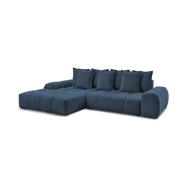 Tamsiai mėlynos spalvos iš šenilinio audinio sulankstoma/su sandėliavimo vieta kampinė sofa (su kairiuoju kampu/su gultu) Everest – Bobochic Paris-image-3
