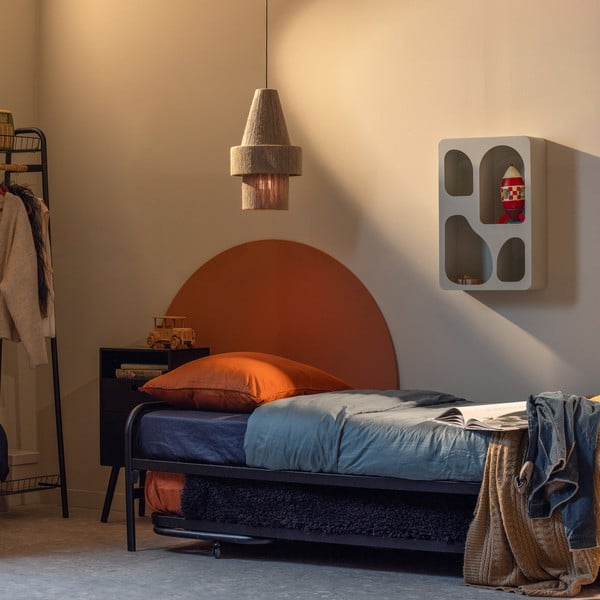 Iš metalo viengulė lova juodos spalvos sulankstoma su lovos grotelėmis 90x200 cm Lucy – WOOOD-image-1
