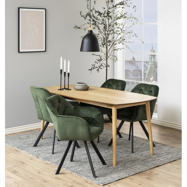 Žalios spalvos iš audinio valgomojo kėdė su porankiais Lola – Actona-image-1