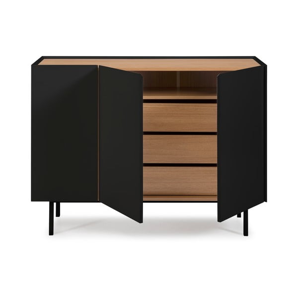 Žema šoninė spintelė juodos spalvos/natūralios spalvos iš ąžuolo 110x85 cm Arista – Teulat-image-3