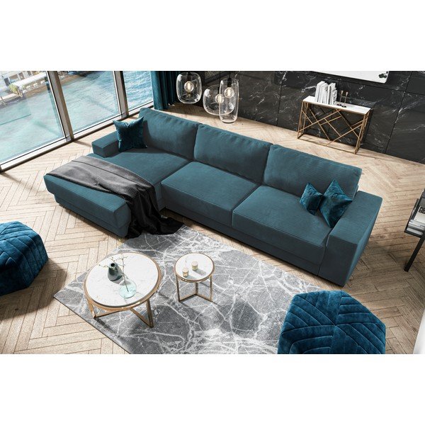 Iš kordinio velveto sulankstoma kampinė sofa turkio spalvos Donatella – Milo Casa-image-1