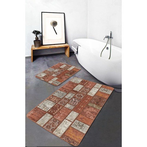 Rudos spalvos iš velveto vonios kilimėliai 2 vnt. 60x100 cm – Mila Home-image-2