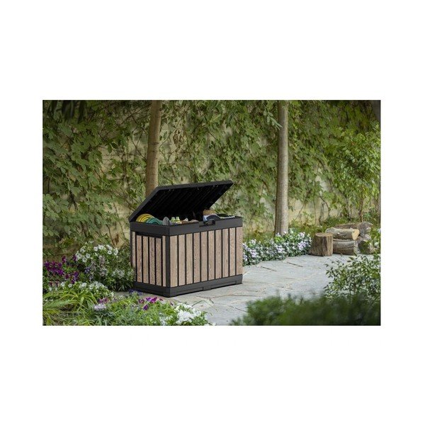 Juodos spalvos/šviesios natūralios spalvos iš plastiko sodo daiktadėžė Deco Kentwood Ashwood – Keter-image-3