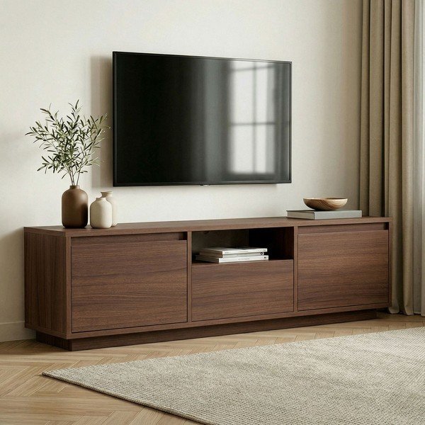 Tamsios natūralios spalvos TV spintelė iš riešutmedžio 160x42x30 cm Sentinel – Kalune Design-image-1