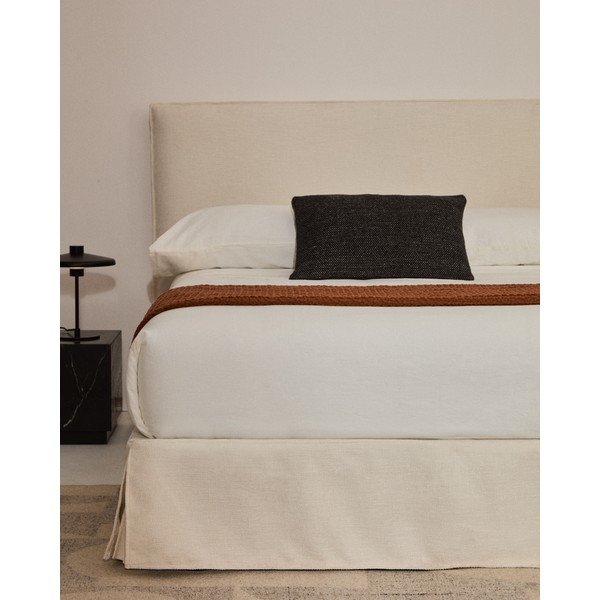 Baltos spalvos dvigulė lova audiniu dengta 160x200 cm Jaira – Kave Home-image-1