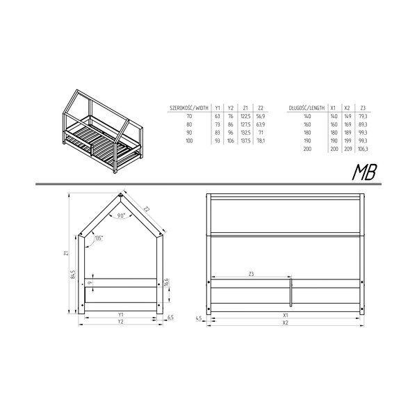 Pušies medienos vaikiška lova 140x200 cm Mila MB - Adeko-image-3