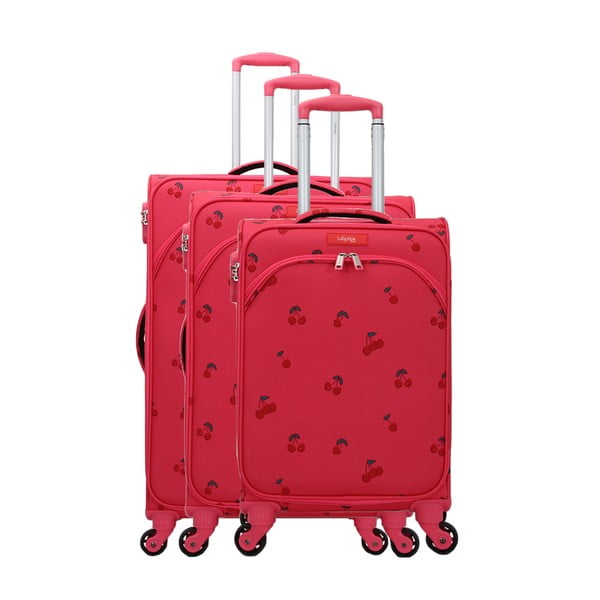 3 raudonų lagaminų su ratukais rinkinys Lollipops Cherry