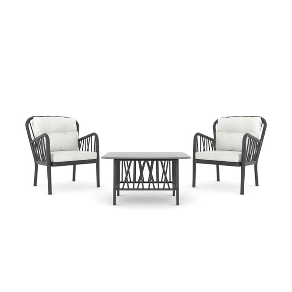 Sodo poilsio baldų komplektas juodos ir baltos spalvos 2 žmonėms Gala – Floriane Garden