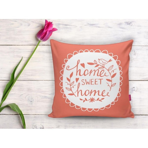 Oranžiniai minimalistiniai pagalvių užvalkalai Home Sweet Home, 45 x 45 cm