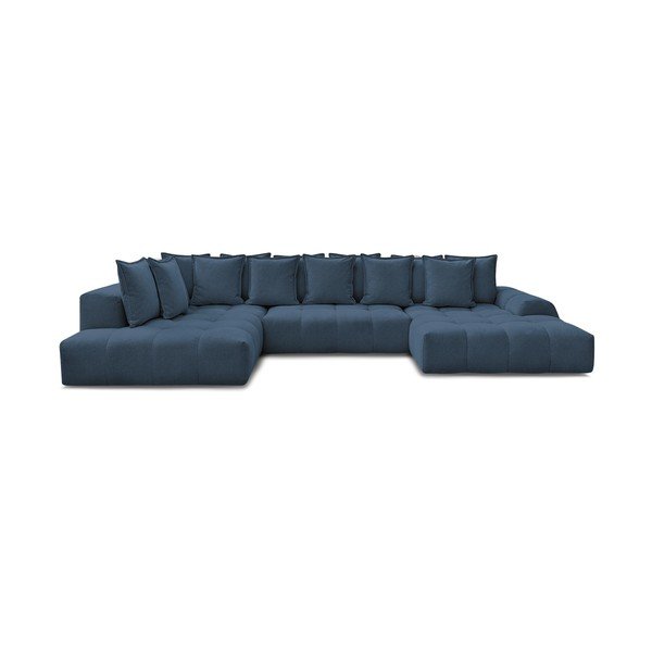 Tamsiai mėlynos spalvos iš šenilinio audinio sulankstoma/su sandėliavimo vieta kampinė sofa (su kairiuoju kampu/„U“ formos) Everest – Bobochic Paris