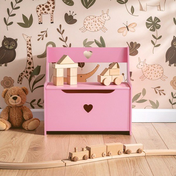 Rožinės spalvos vaikiška komoda su suoliuku 60x62x34 cm Pink Heart – Premier Housewares-image-3