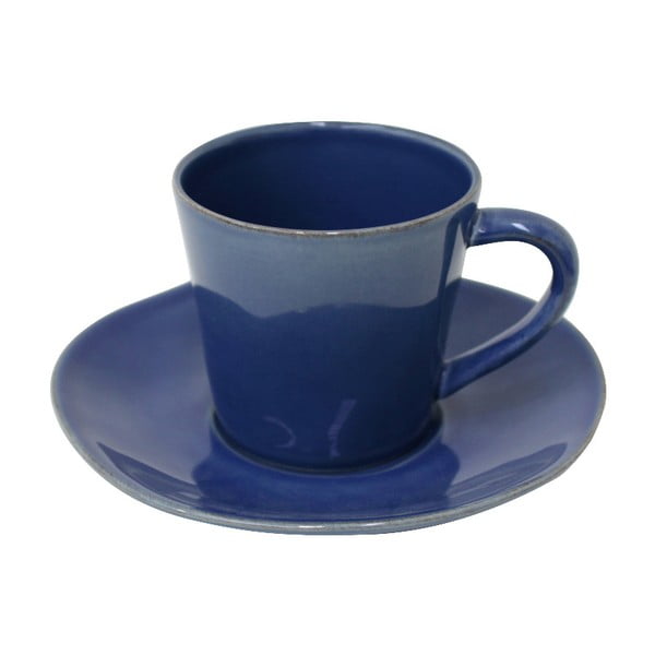 Tamsiai mėlynas akmens masės puodelis su lėkštele "Costa Nova Nova", 190 ml