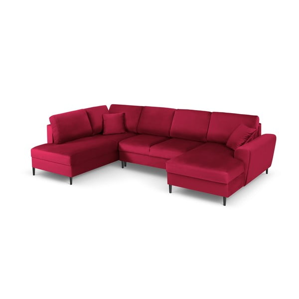 Raudonos spalvos iš velveto sulankstoma/su sandėliavimo vieta kampinė sofa (su kairiuoju kampu/„U“ formos) Kyoto – Cosmopolitan Design-image-1